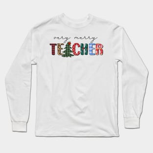 Very Merry Teacher Buffalo Plaid Teacher Christmas Gift Long Sleeve T-Shirt